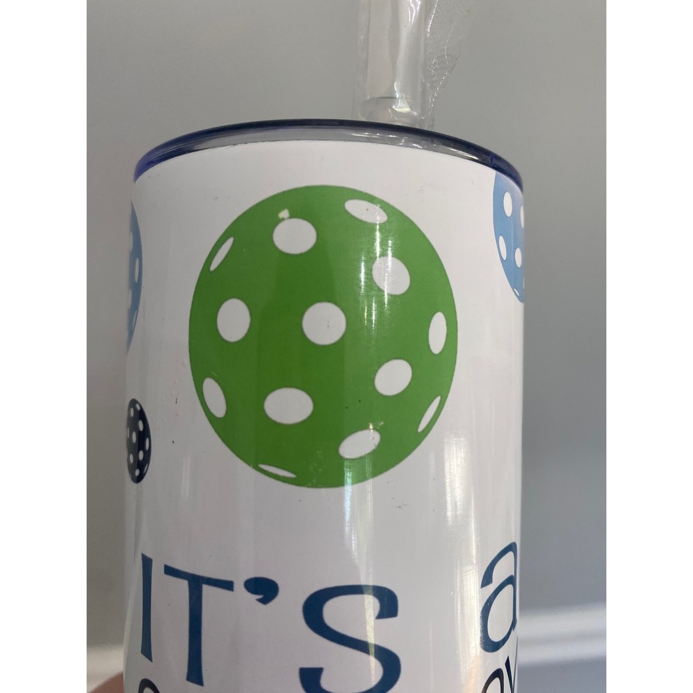 Tumbler Cup Unisex OS White Pickleball Graphic Insulated Skinny Travel Mug Straw - Picture 2 of 8